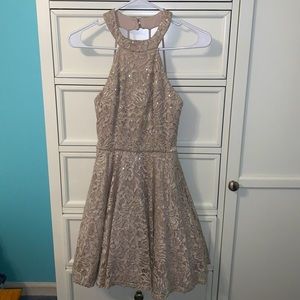 sequin lace halter dress